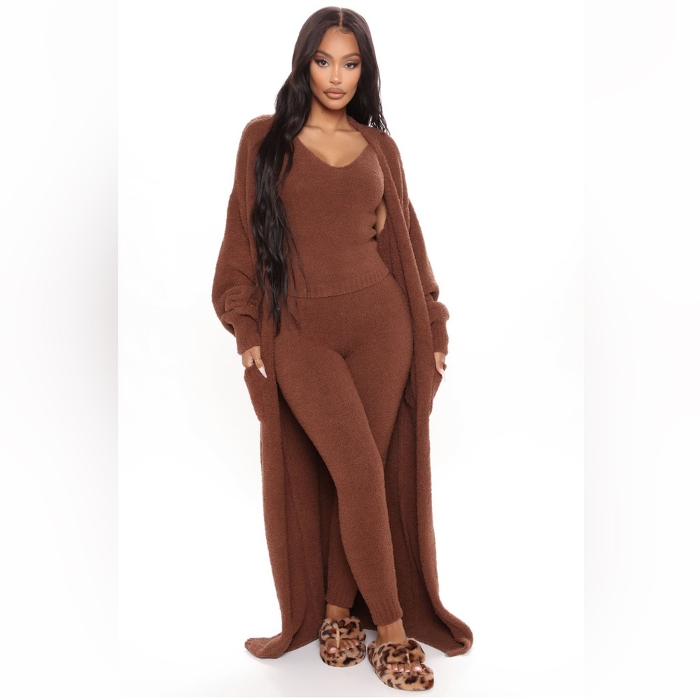 Fashion Nova Living So Cozy 3 Piece Legging Set - Brown